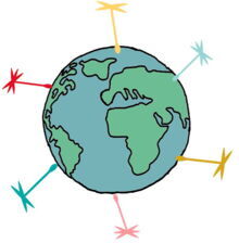 Drawing of a globe with dandelion seeds